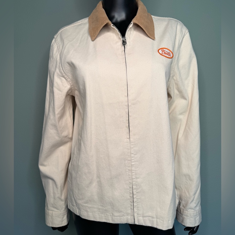 Brixton Cream Utility Jacket with Brown Collar